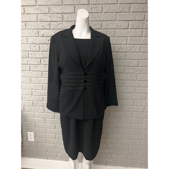 Positive Attitude Petite Black Ribbon Detail Dress And Jacket Set Size 12P - Picture 9 of 14